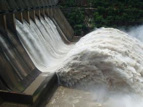 Srisailam dam with gates open. 